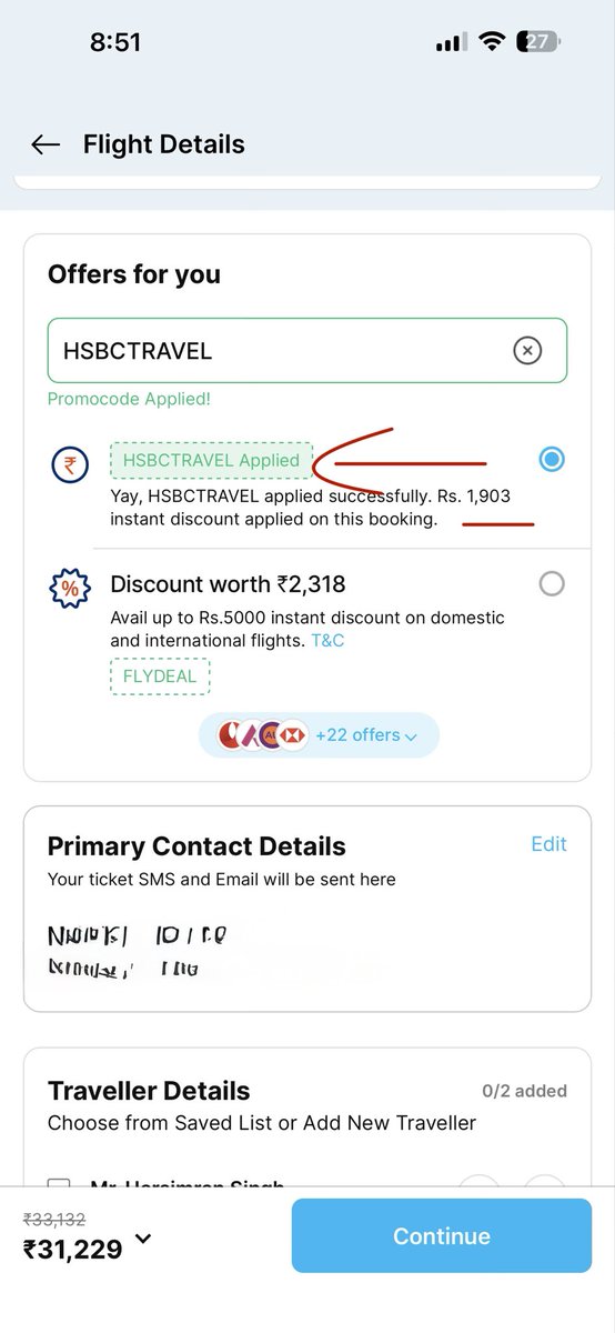 subhojit001's tweet photo. I tried booking a flight using my HSBC Travel One card, which claims to offer a flat 15% discount on @paytm, but after applying the coupon code, the discount turned out to be only around 5%, not 15%.

This is misleading 

@greatindianmile 
@HSBC_IN https://t.co/r5o0tFslra
