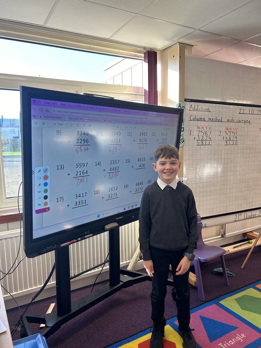 St_Aidans_PS's tweet photo. P4/5 are loving column addition with carrying! We love marking our work together whilst having the opportunity to “be the teacher” and talk through our working. We are finding this supports our learning further ➕🧮#StAidansNumeracy #StAidansLeadersOfLearning https://t.co/0Rjm97nUV9
