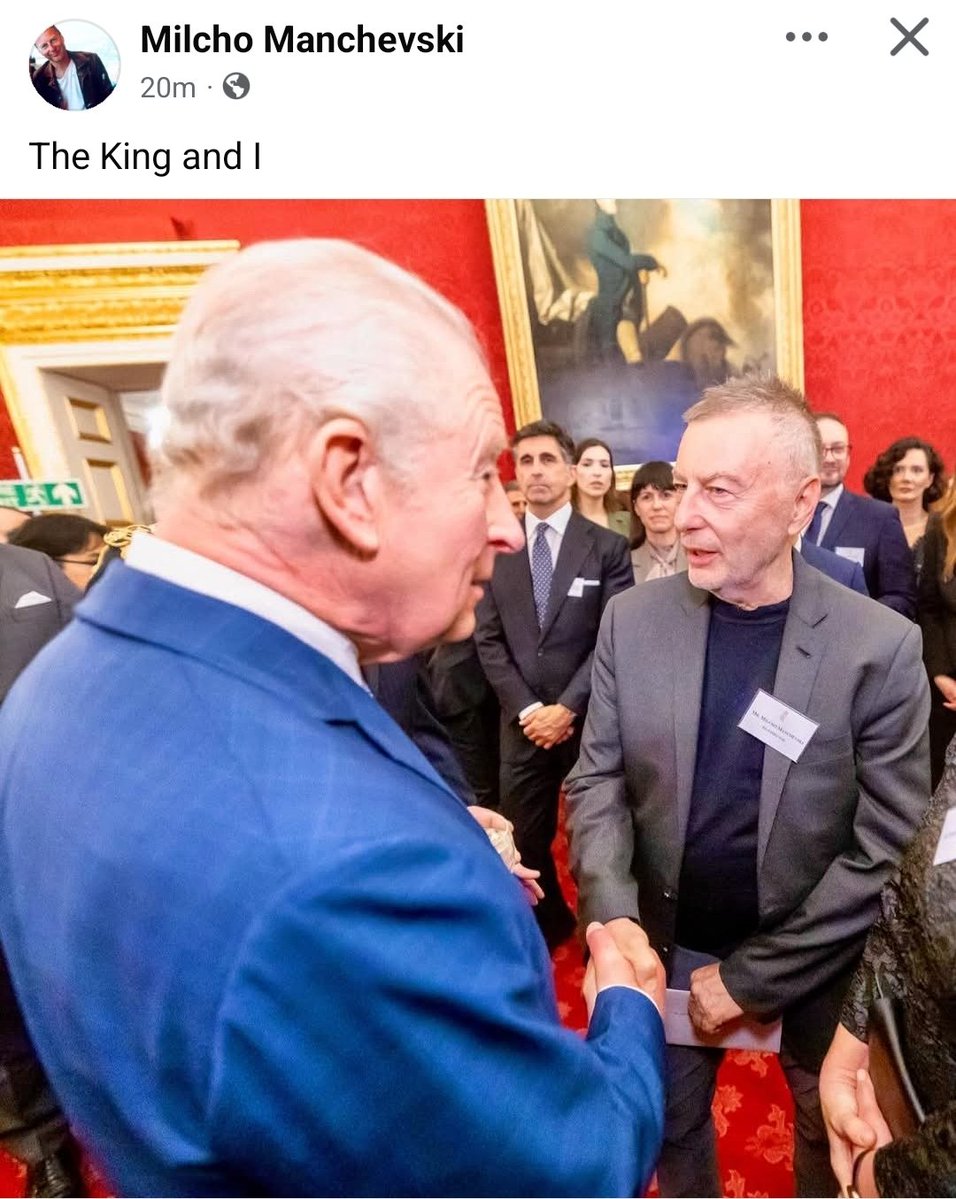 Геро и Плус инфо би рекле:

ИСТОРИСКИ МОМЕНТ ЗА МАКЕДОНИЈА МАНЧЕВСКИ се сретна со Кралот Чарлс III во Лондон

Средбата се одржа во рамки на Самитот за Западен Балкан – Берлински процес, каде Милчо  Манчевски не знам како залутал.