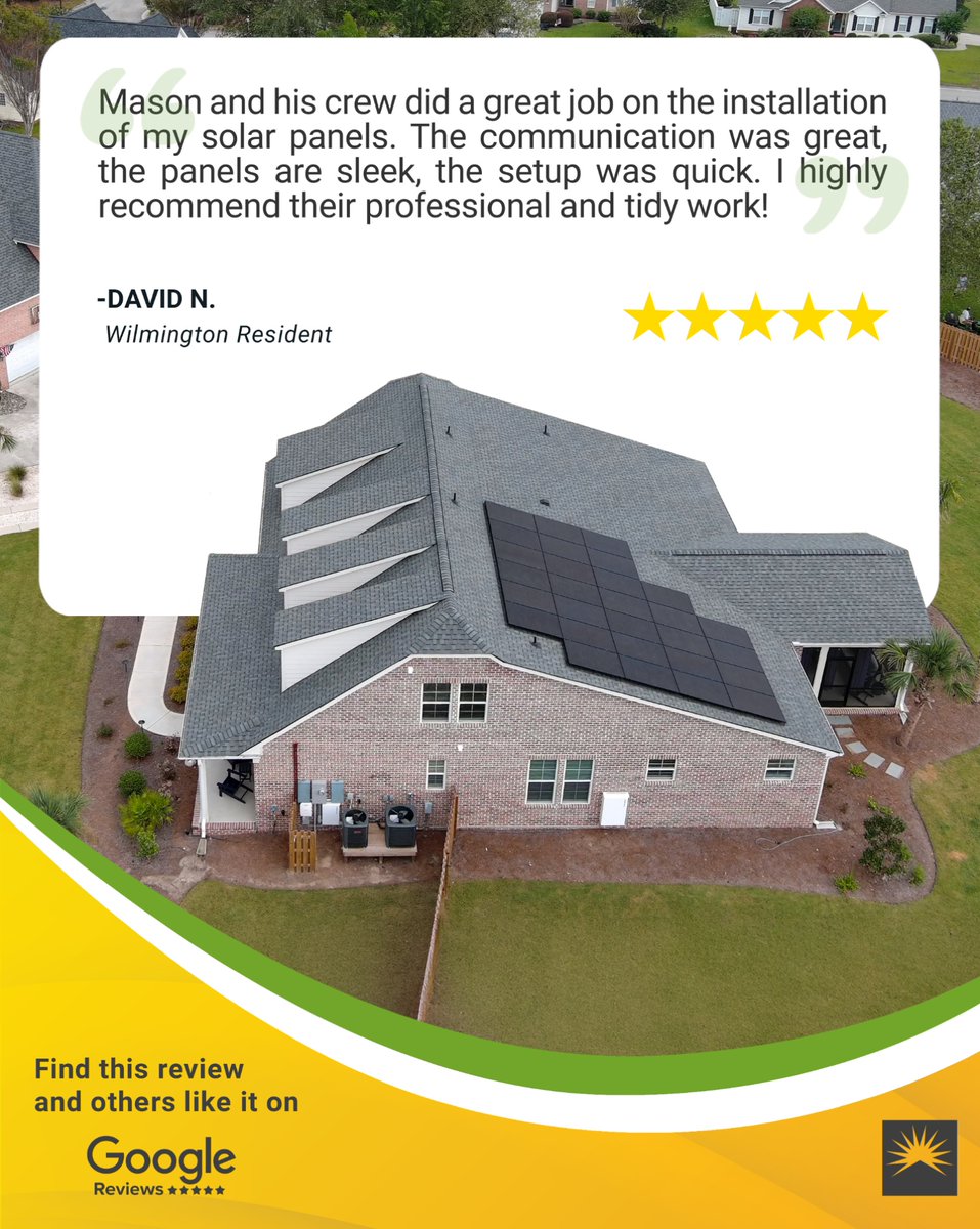 CapeFearSolar's tweet image. We take pride in executing clean and efficient solar installations. Thank you, David, for the kind review! 

#customerreview #solarreview #solarcompany #customerexperience