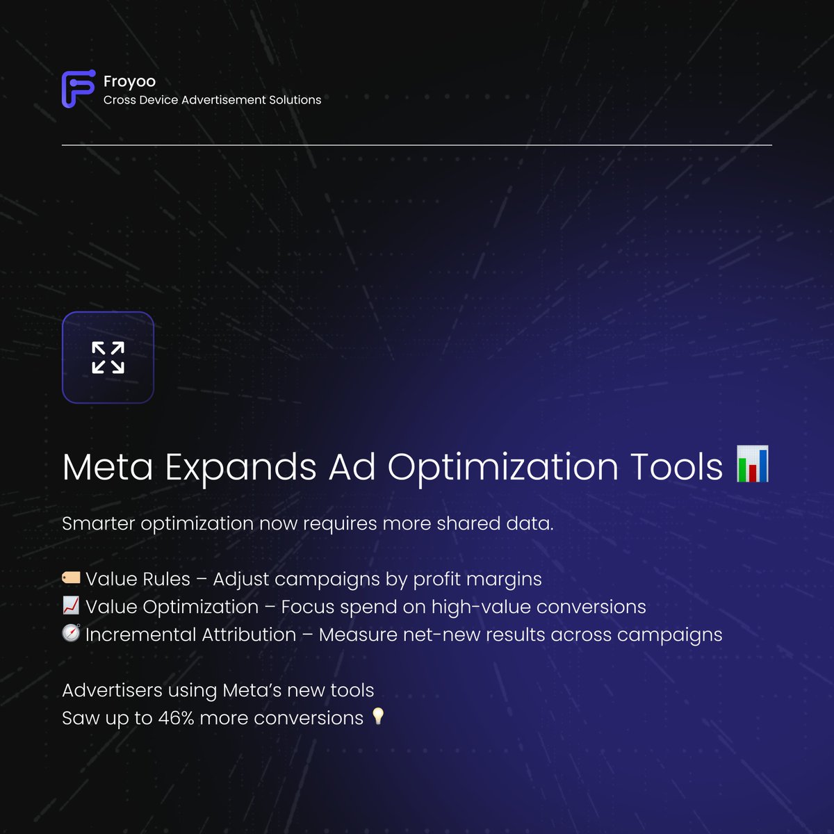 FroyooAdTech's tweet image. What if I told you that Ad optimization costs more than just budget? 💡

Meta is expanding its Ad optimization tools, introducing smarter ways to drive performance and measure real impact.

Early adopters have seen up to 46% more conversions. 📈

Ready for what’s next?