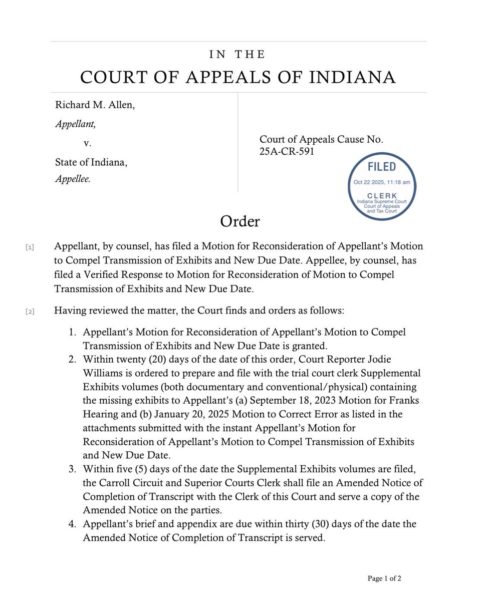 alleyesondelphi's tweet image. Order Granting the Motion to Reconsider

#RichardAllen #Delphi