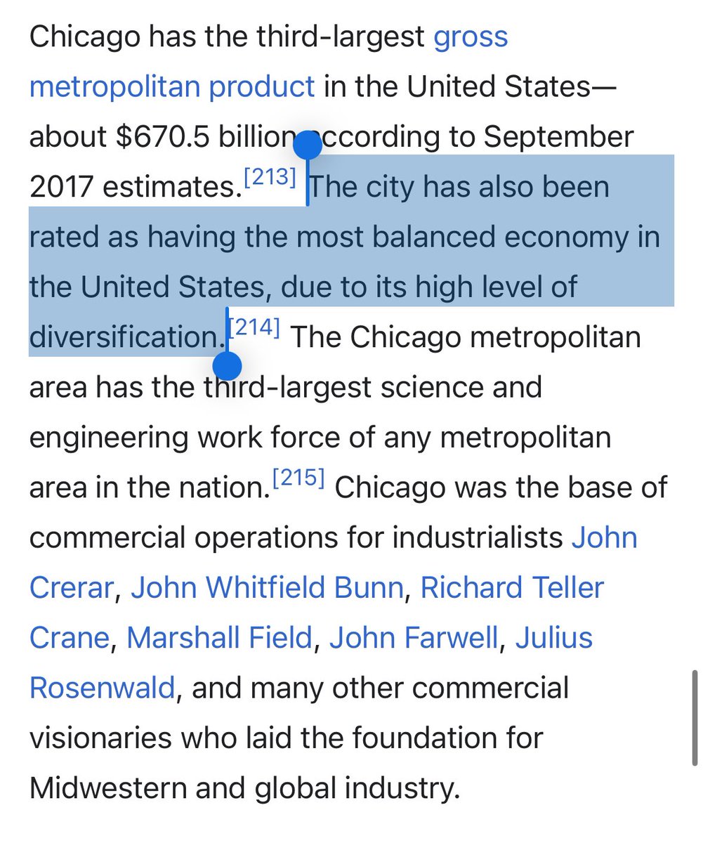This is a good thing I’d argue. Chicago is not just one hub but a smaller hub for many sectors; which means it’s not totally reliant on one industry. Any downturn in one industry isn’t going to crash the city’s economy like it would in other cities.