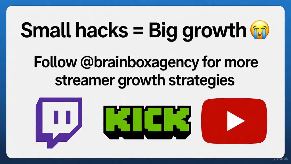 BrainBoxAgency's tweet photo. From 0 to 100 Viewers: Step-by-Step #TwitchGrowth #kick (comprehensive guides perform well).
Drop Your Channel for a free audit, organic growth guide and Feedback https://t.co/qJONdKYlrf