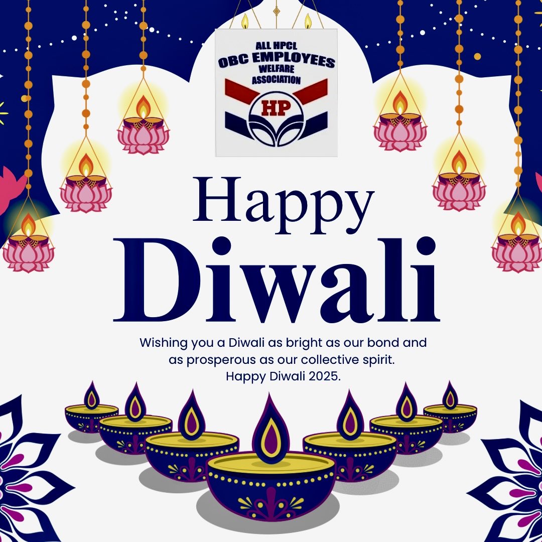 hpclobcconnect's tweet photo. Dear OBC Family Members,
Warm Diwali wishes to all our members and their families from the All HPCL OBC Employees Welfare Association. 🪔
May this festival of lights bring prosperity, peace, and happiness to your homes. 
#Diwali #HappyDiwali #FestivalOfLights #HPCL#OBCWelfare https://t.co/ZV3wQXMuHV