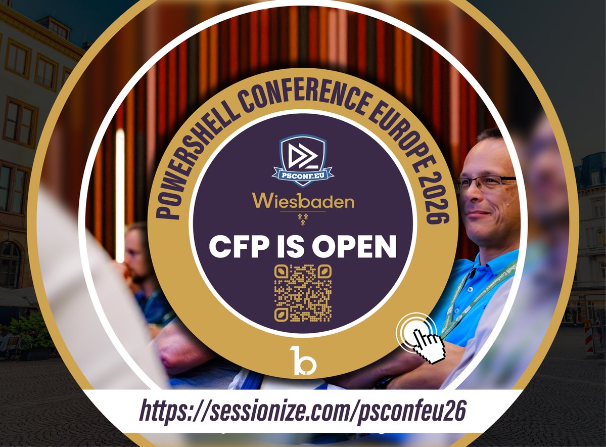 PSConfEU's tweet image. The Call for Papers for the ~#PowerShell #Conference Europe 2026 in #Wiesbaden is now officially open.
You have until 14 December 2025 to submit your session.
→ sessionize.com/psconfeu26
#PSConfEU #IT #automation #Germany #Europe
