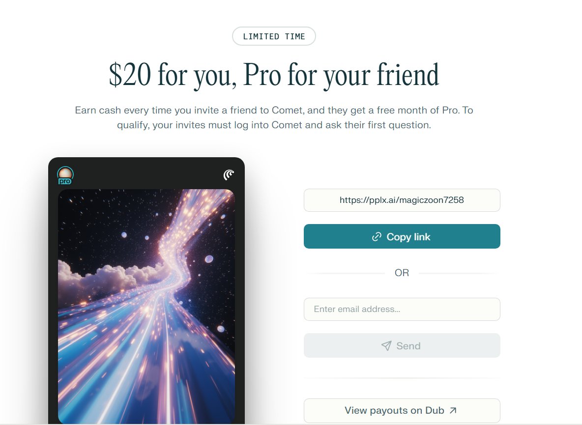 ZeeTechOfficial's tweet photo. 💥 Just made $980 using Perplexity AI + Comet Browser 😱
They’re paying $2–$20 per referral 💸 + your friend gets 1 month FREE Pro!
👉 Join here: https://t.co/biybzPzrXH
💻 Works on Desktop / Laptop Computer — start your first chat &amp; earn. 🚀 https://t.co/k1RYy38fQd