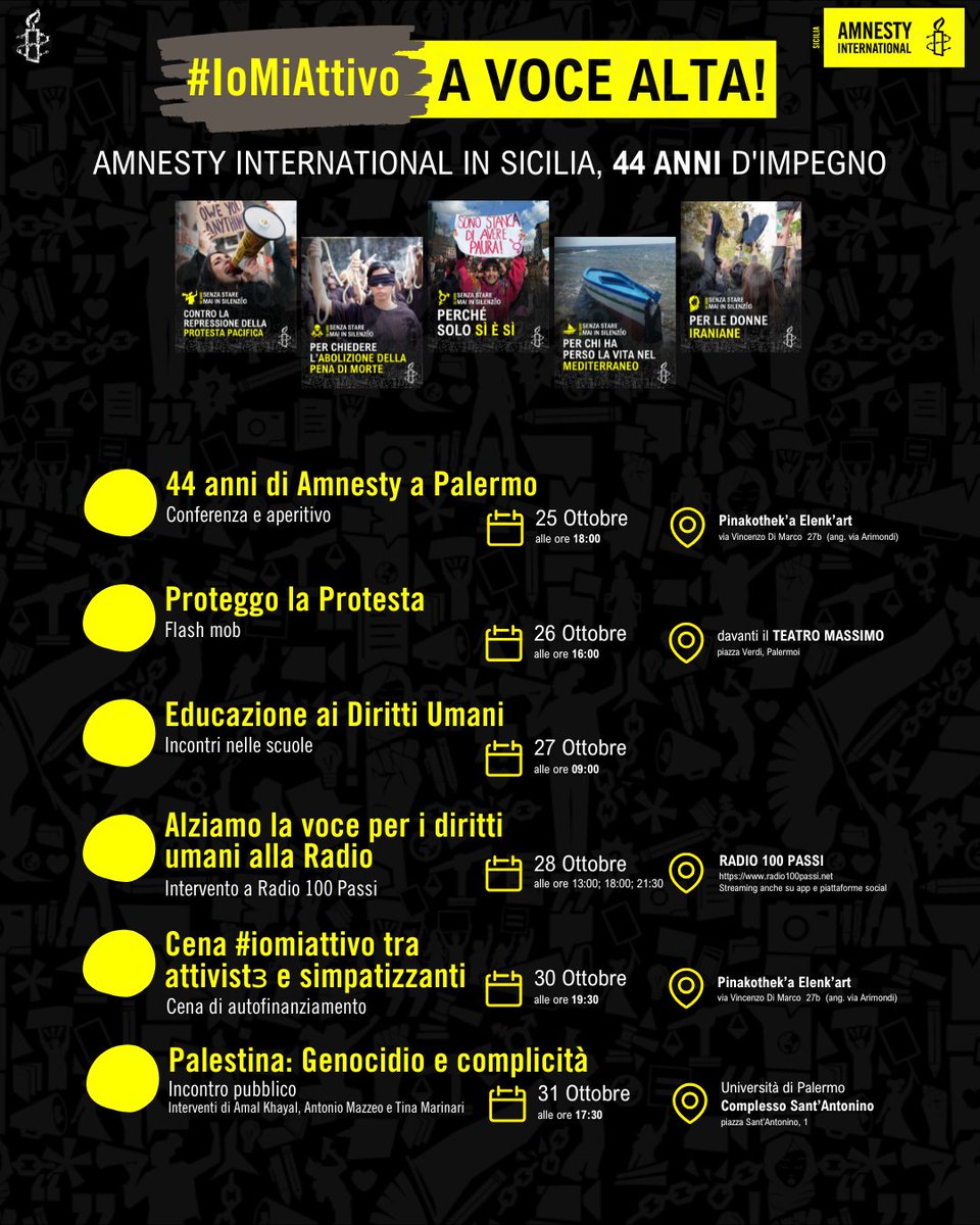 Amnesty44's tweet photo. Sono 50 anni di @amnestyitalia e 44 anni di Amnesty a Palermo (e in Sicilia). 44 anni di azioni, lotte, cortei, appelli, sit-in, proteste, convegni, flash-mob, raccolta firme, interventi. 
44 anni, quindi, anche per il nostro gruppo 44.
E vogliamo celebrarli con voi
#iomiattivo https://t.co/pp40HssamO