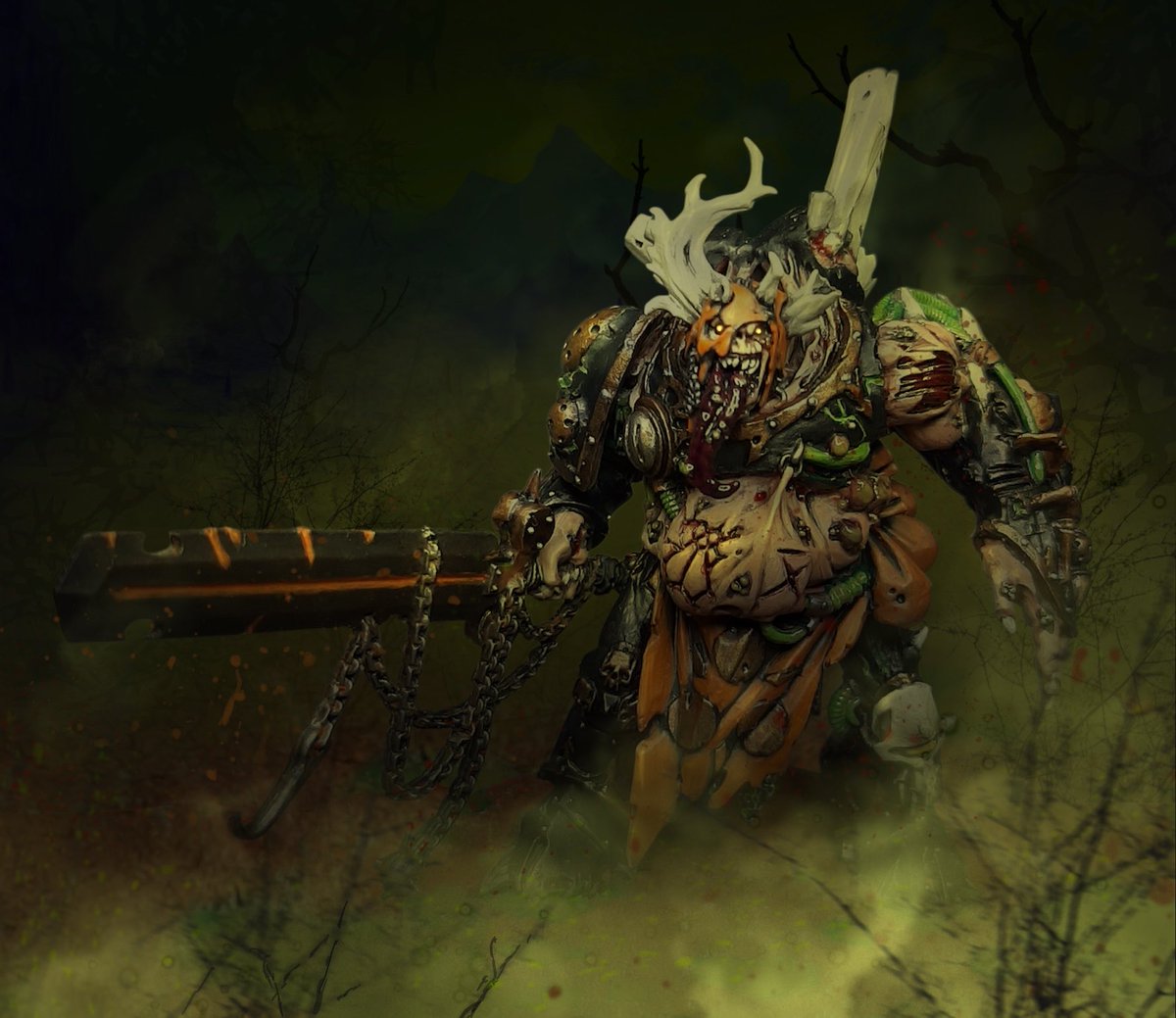ArtistsEmpire's tweet photo. In today’s paintovers Mechanicus lays siege and a champion of Nurgle spreads good tidings!

@JavierDelPrado1 and @kitbashermagos with the wonderful models! 

What sort of mechanicus unit is that? And is the Nurgle a heavy conversion? #warhammer https://t.co/VuMhFw6HZY