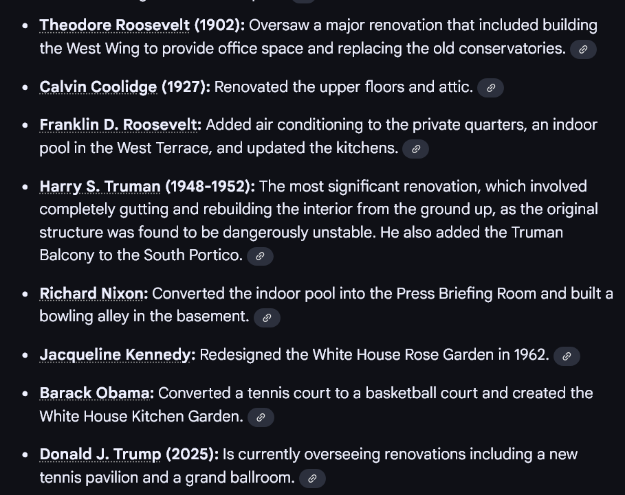 Dear Gavin...a list of renovations: