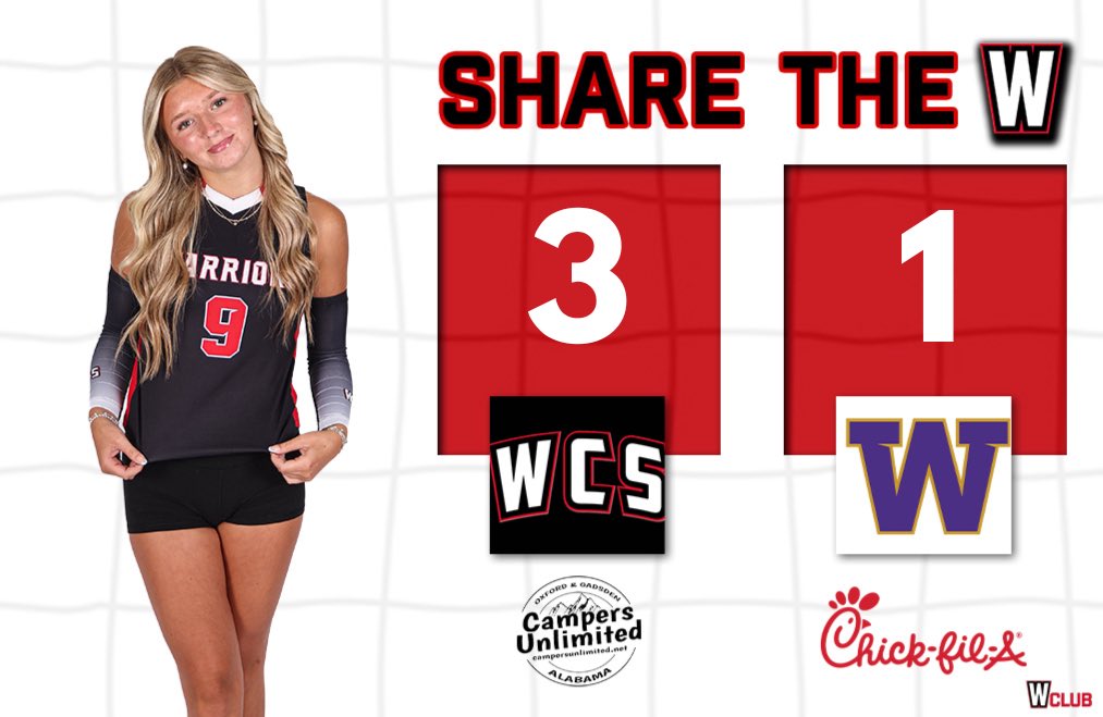 Lady Warriors defeat Whitesburg Christian and move on to play again at 2:00!

Presented by W Club Partners Campers Unlimited and Chickfila.