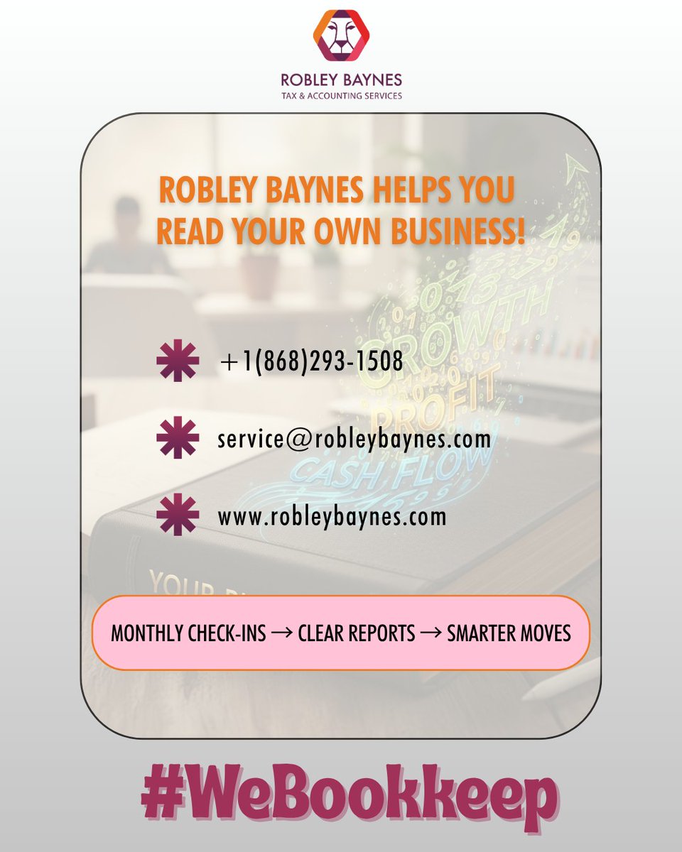 robleybaynes's tweet photo. Ready to truly understand your business's story? 📖 At Robley Baynes, we turn your numbers into clear insights for smarter growth! 💪
Let us help you unlock your business's full potential.
📞: +1(868)293-1508 📧: service@robleybaynes.com 🌐 Visit us: https://t.co/k5Yp25TMVn https://t.co/B0xFOz4uH9