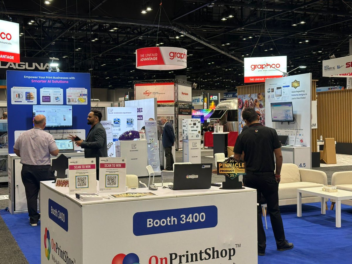 onprintshop's tweet image. Day 1 at @PRINTINGUnited  Expo 2025, and what an incredible start!

Team #OnPrintShop is live at Booth #3400, showcasing how our AI-powered #WebtoPrint solutions are helping print businesses around the world streamline workflows, boost productivity, and grow smarter.