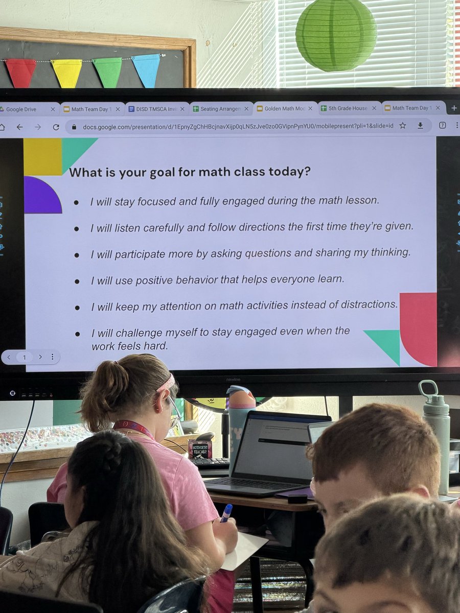 TravisTagDallas's tweet photo. 5th grade math students reflecting on their own engagement and setting daily goals for how they learn. Intentional reflection builds student agency, helping learners take ownership of their focus, effort, and growth. #Region4SayNoMore @MJJackson1906 @SHussainDISD @dallasschools https://t.co/sEgcGbQHWg