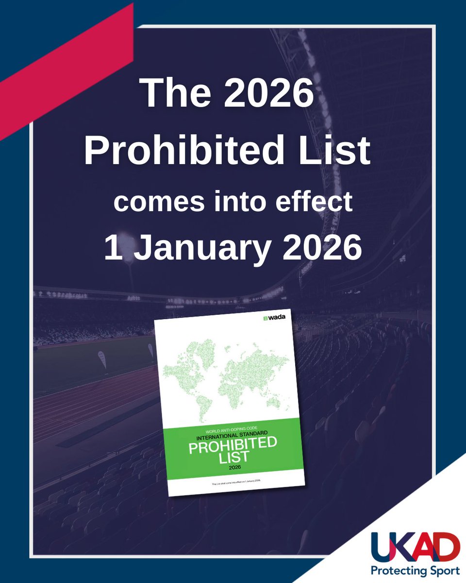 The 2026 Prohibited List is now  live and will come into effect on 1 January.   
 
It is your responsibility to check  that any substance  or method you use is not 
prohibited in sport. Not knowing is not an excuse , so remember  to always  check the 
anti-doping status of your