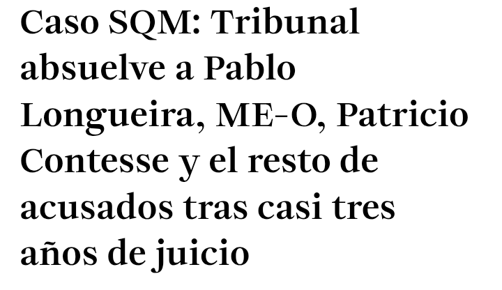 andres20ad's tweet photo. SQM sobornó con 14 millones de dólares a más de 200 políticos. Tras 3 años de juicio:

68 fueron sobreseídos.
Con 51 no se perseveró en la acción penal.
A 127 se les suspendió condicionalmente el proceso.
Quedaron 8 acusados, quienes hoy fueron ABSUELTOS

Esto se llama: IMPUNIDAD https://t.co/xwVUtDNihe