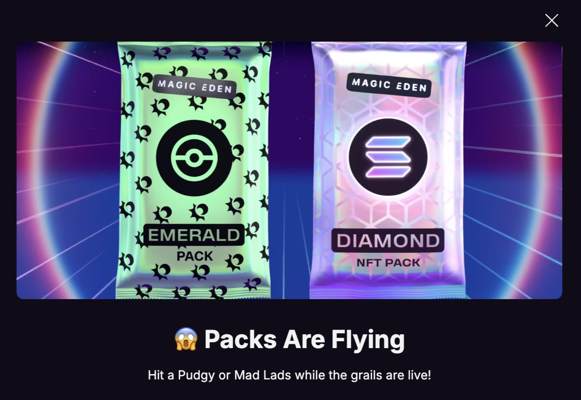 jussy_world's tweet image. 🚨 Breaking:
Magic Eden just launched PACKS on SOL and ETH
Someone bought the pack for $50 and won Mad Lads, DeGods, Clayno
The average payout is so good, around 90% plus 5x rewards for S3 $ME Airdrop
Check more on @MagicEden