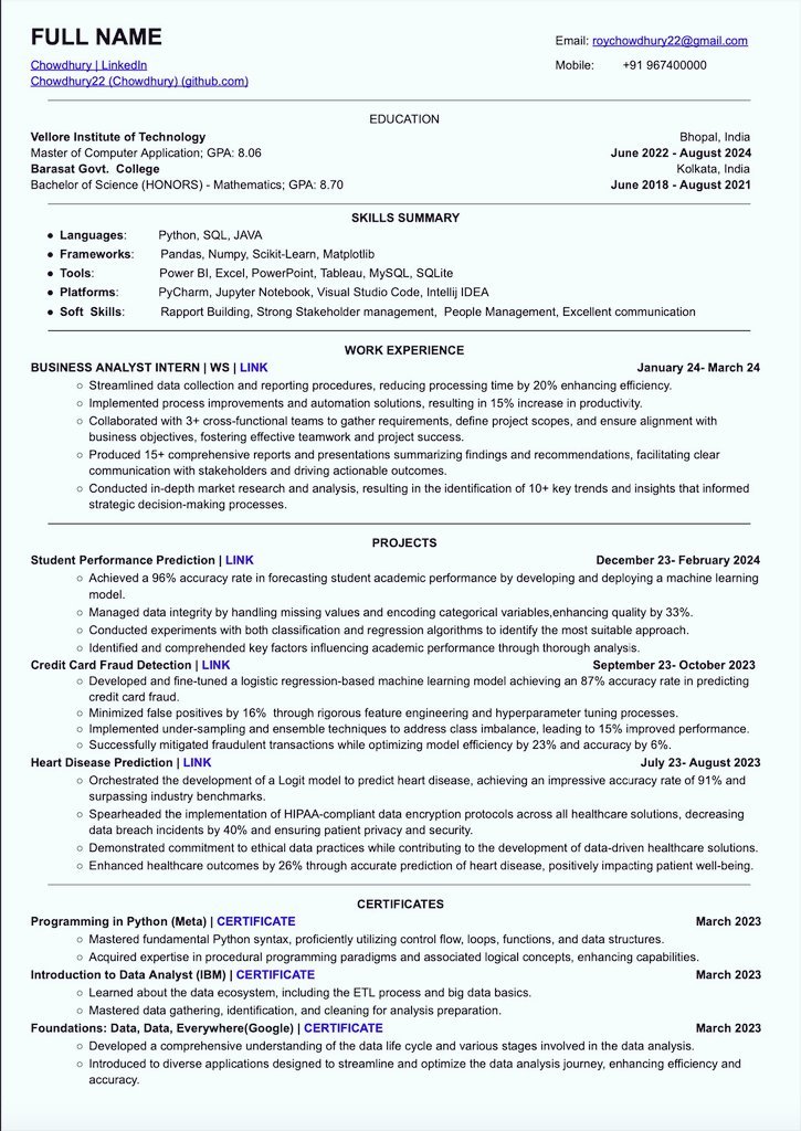 Code_Siam's tweet image. This Resume has an ATS score of more than 92🤯

This Resume helped many in getting an interview calls from companies like Google, Microsoft, Amazon, and many more.

I have personally used this single-column resume in my job hunting and got amazing results

I am sharing the exact…