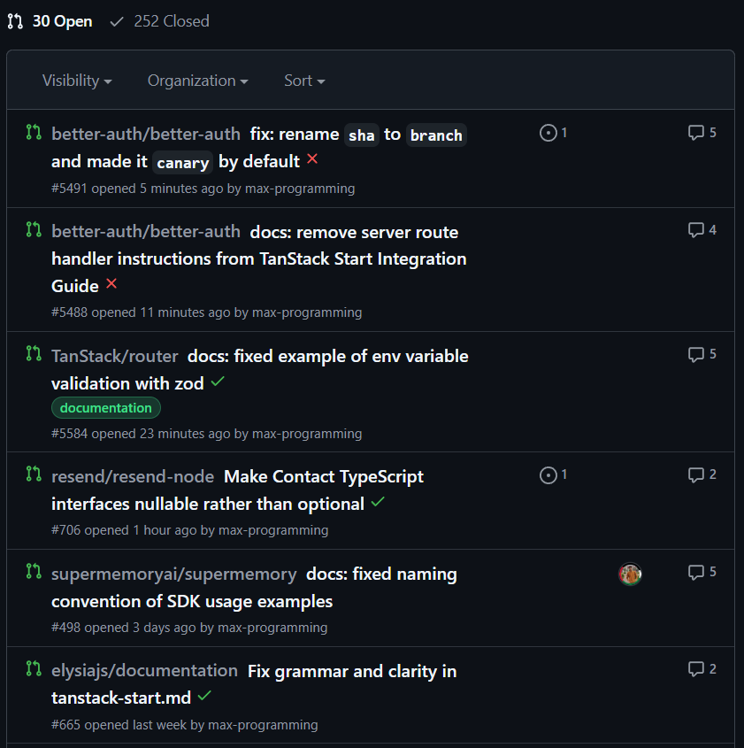 MaxProgramming1's tweet image. it feels so good to open 4 PRs in a day
let alone 6 in a week