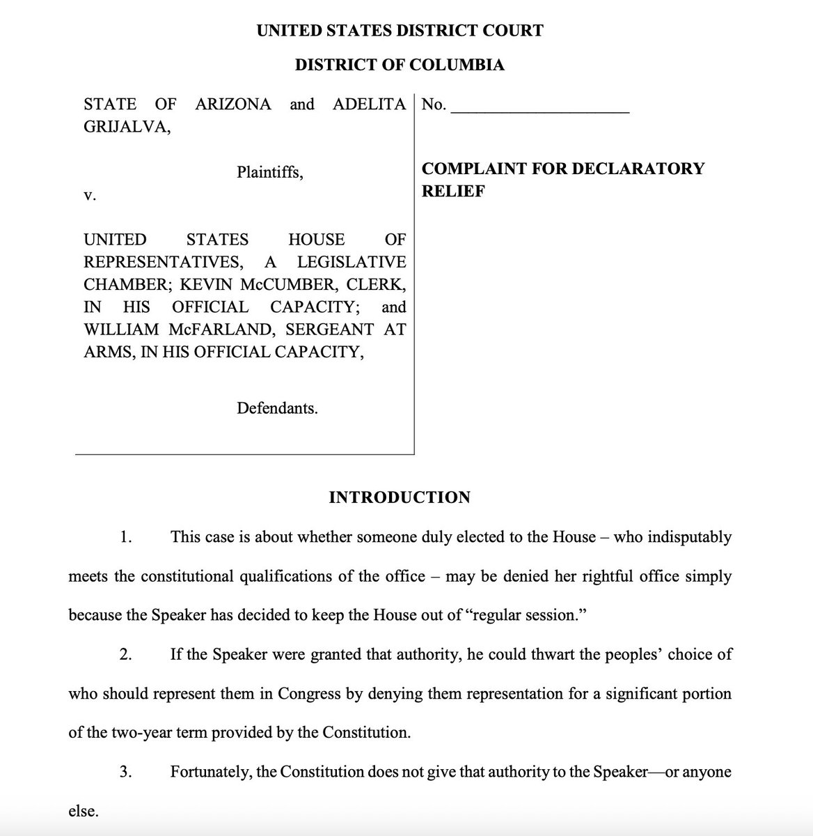 girlsreallyrule's tweet image. The State of Arizona sued the House of Representatives on Tuesday over Speaker Mike Johnson&apos;s decision to not swear in Rep-elect Adelita Grijalva until after the government shutdown ends. courthousenews.com/wp-content/upl…
