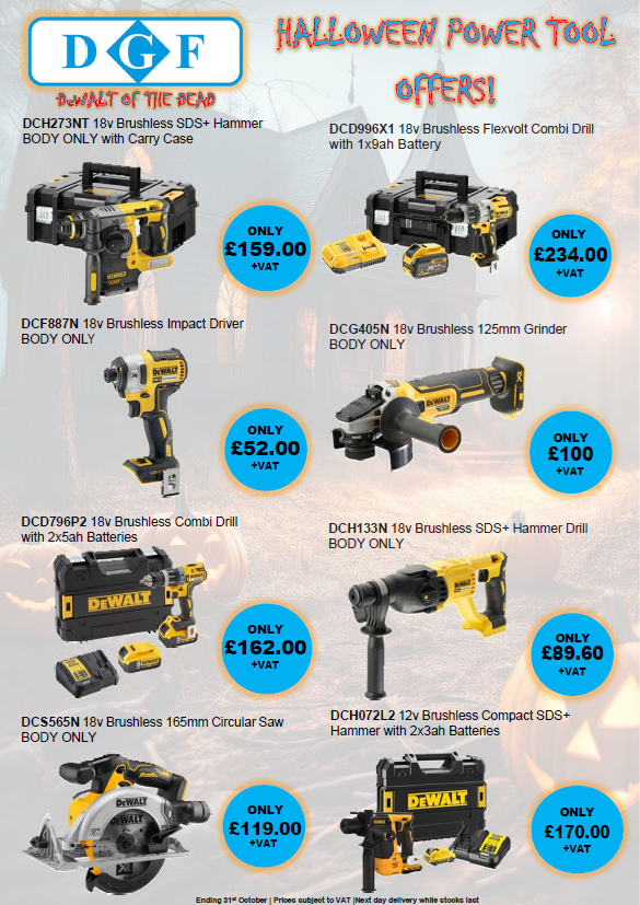 DGFelectrical's tweet photo. DEWALT OF THE DEAD | Halloween Deals! - https://t.co/JDMB3X0jeI https://t.co/EjDtKB3CVB