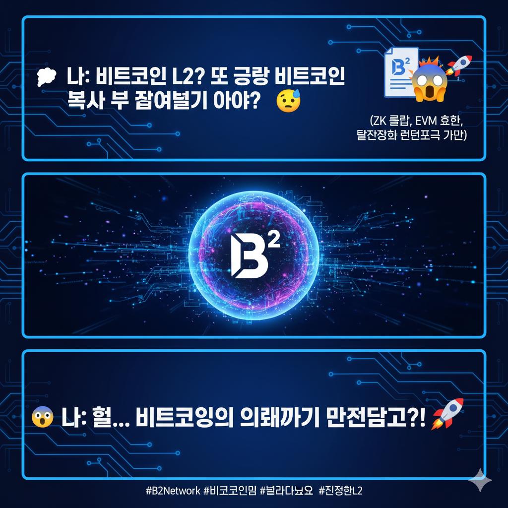 Kimoseul's tweet photo. 나: 비트코인 L2? 또 그냥 비트코인 복사 붙여넣기 아니야? 😒
B² Network 백서: (ZK 롤업, EVM 호환, 탈중앙화 런던포크 기반) 🤯
​나: 헐... 비트코인이 이렇게까지 발전한다고? 🚀 https://t.co/o1oVmTNALa