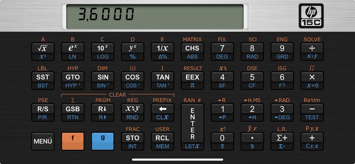 saintloyal's tweet image. La famosa HP 15C. Lo que siempre me gustó de ella (y que el emulador digital no puede reproducir) es la seguridad que dan las teclas cuando las oprimes.