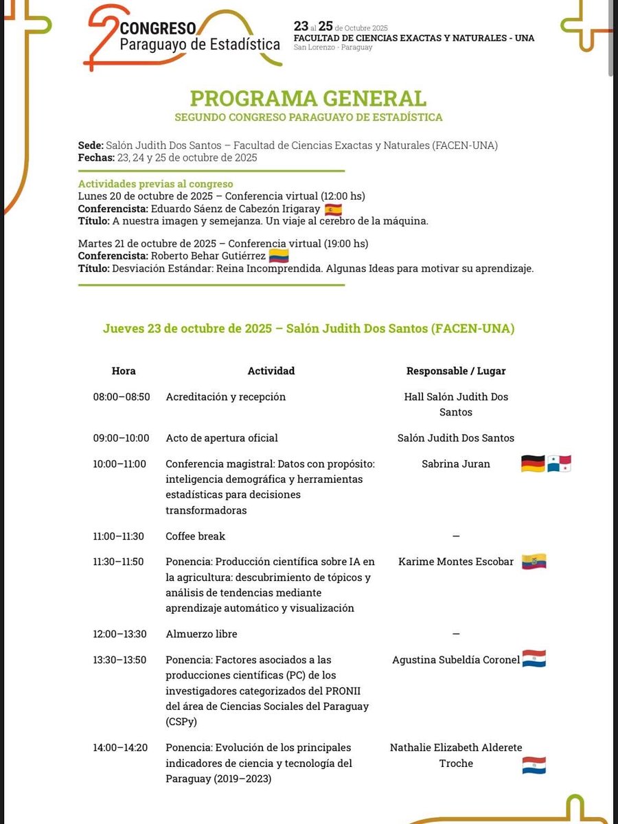 Cepy_py's tweet photo. Cronograma de actividades del Segundo Congreso Paraguayo de Estadística 🙌🏼✨‼️ https://t.co/iBwGESxL3e