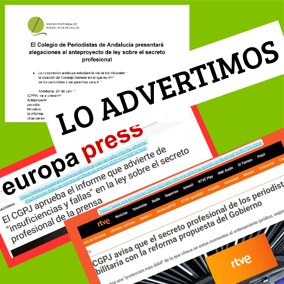 PeriodistasAND's tweet photo. ➡️Lo advertimos, lo avisamos
❌Desde que se aprobó el documento en el Consejo de Ministros para anteproyecto ley sobre secreto profesional, este texto es un despropósito
🔊Lo dice: Colegio Profesional de Periodistas de Andalucía
🔊Lo dice: Consejo General del Poder Judicial https://t.co/peWGOzt0dR