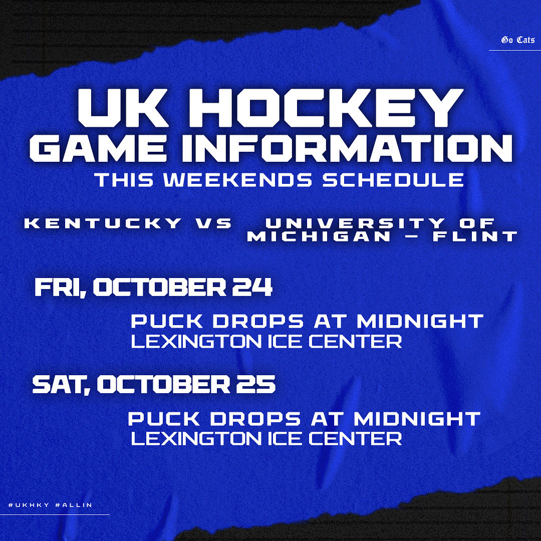 Back to our regularly scheduled program! Join us THIS WEEKEND at the LIC as the Cats take on University of Michigan-Flint! The line starts at 11, and the puck drops at midnight🥳