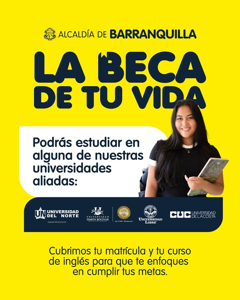 🎓 En Barranquilla seguimos abriendo puertas al futuro de nuestros jóvenes!

La segunda convocatoria de #LaBecaDeTuVida ya está abierta: más jóvenes barranquilleros podrán estudiar lo que sueñan y construir su futuro desde la educación. En esta nueva edición del programa de