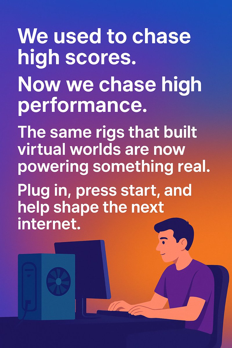 HaluuWeb3's tweet image. We used to chase high scores.
Now we chase high performance.
The same rigs that built virtual worlds are now powering something real.
Plug in, press start, and help shape the next internet. ⚡