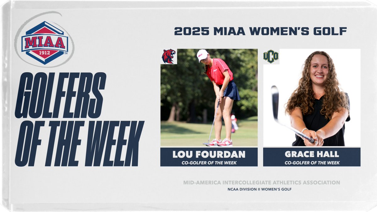 TheMIAA's tweet image. Rogers State's Lou Fourdan and Central Oklahoma's Grace Hall tied for third at the MWSU Holiday Inn Express Invitational earlier this week to be named 𝙈𝙄𝘼𝘼 𝘾𝙊-𝙂𝙊𝙇𝙁𝙀𝙍𝙎 𝙊𝙁 𝙏𝙃𝙀 𝙒𝙀𝙀𝙆 🏌️‍♀️⤵️

📰 themiaa.com/news/2025/10/2…
#BringYourAGame