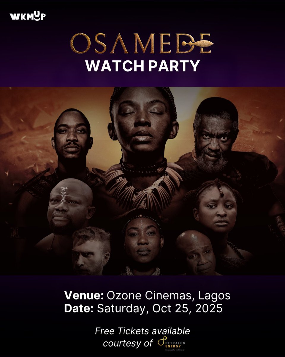 WKMUp will be hanging out at Ozone Cinemas, Yaba, this Saturday, Oct 25, for an Osamede watch party. Let’s watch together and discuss the film right after.

To join our watch party for free, answer this to win 1 out of 12 tickets: Name three actors in Osamede. 👀