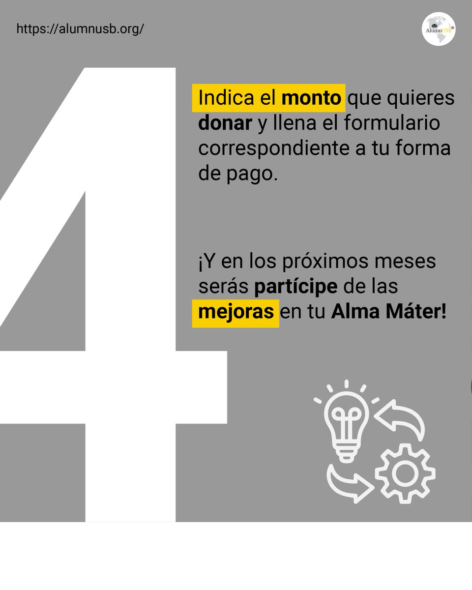 ¡Sé parte de las mejoras en la USB!

Puedes donar a través de nuestra página web alumnusb.org/dona/ , siguiendo el instructivo que te dejamos en las imágenes ➡️

Déjanos tus dudas en los comentarios ⬇️ y comparte esta publicación para que nuestro mensaje llegue a más