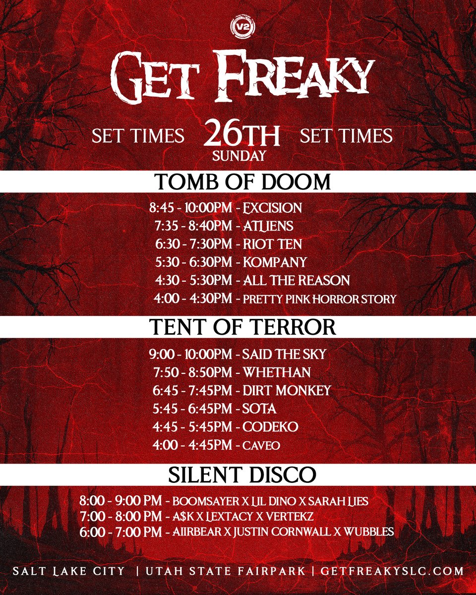 It’s time to plan your ritual. 🕯️Get Freaky Set Times are here!

Who are you summoning first? 👹

#GETFREAKY TIckets x FAQ x Lockers → getfreakyslc.com