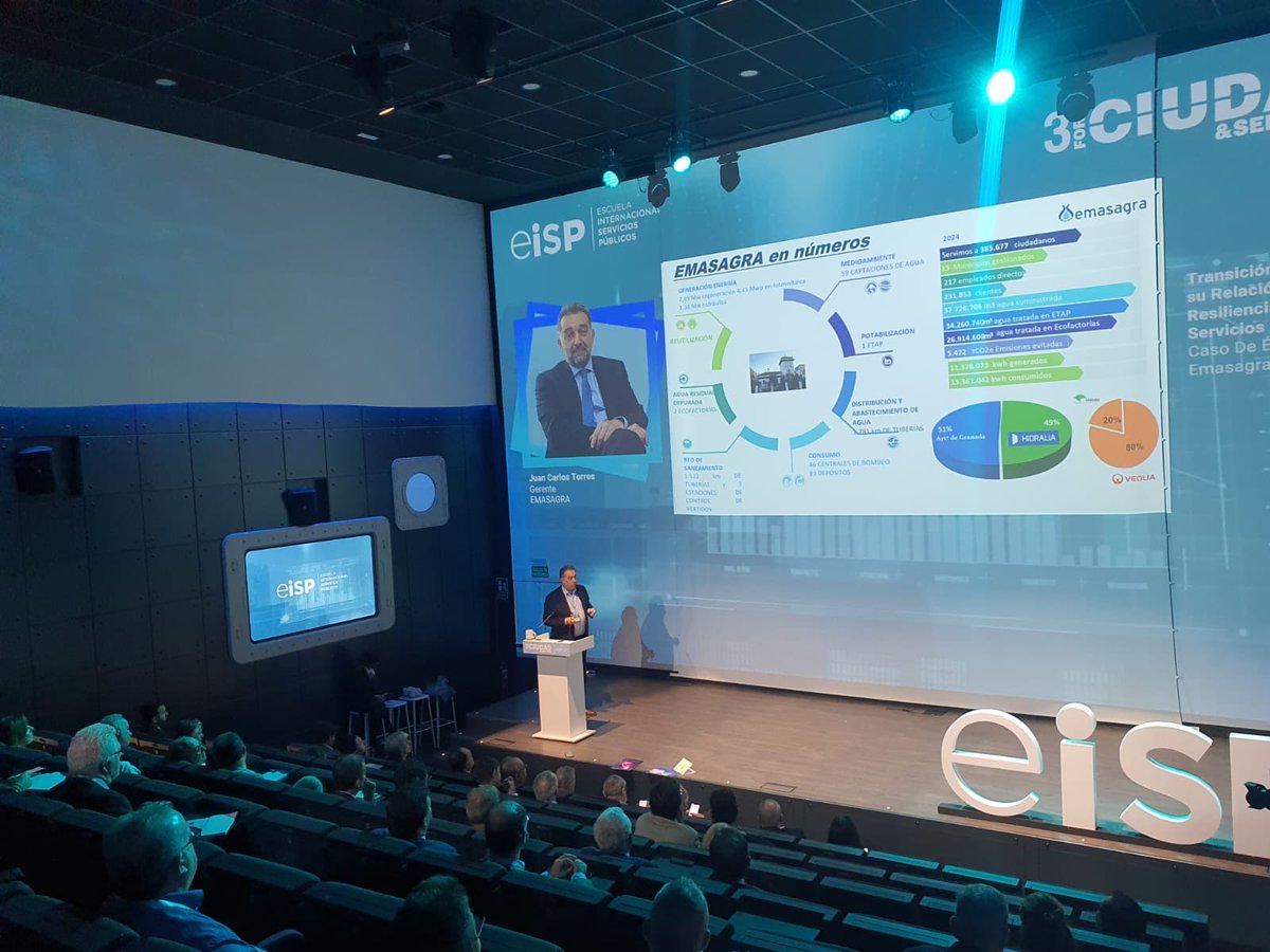 Emasagra's tweet photo. Hoy en Sevilla, en el 3º Foro Ciudad y Servicios, @jctorresrojo, director gerente de Emasagra, ha presentado una ponencia sobre transición energética y resiliencia de servicios públicos y ha expuesto el modelo de #descarbonización y #sostenibilidad de Emasagra. https://t.co/Rd25txdLCP