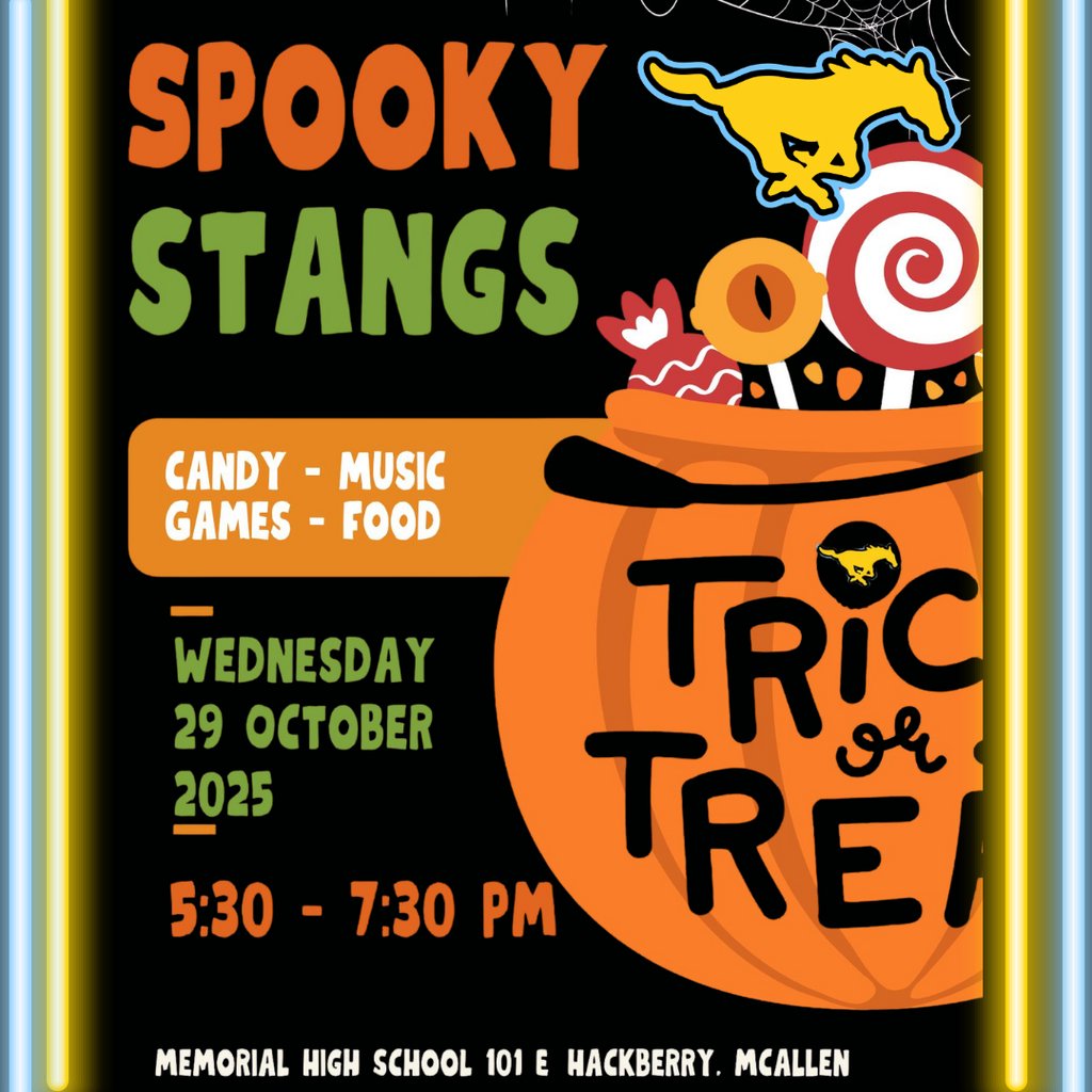 🩵🎃👻 Spooky Stangs is next Wednesday 👻🎃💛
Join us for a frightfully fun night filled with candy, music, games, and food! 🍬🎶🍔
Bring your family, wear your costumes, and get ready for some Mustang-style trick-or-treating!
#1PRIDE