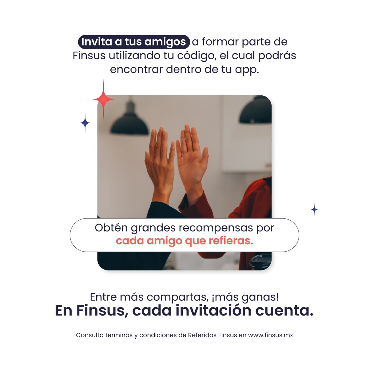 Nuestro programa de referidos está de vuelta.

Invita a tus amigos utilizando tu código de referidos, que podrás encontrar dentro de tu app. Comparte y gana grandes recompensas. 💥👀

Entre más refieras, más ganas. En Finsus cada invitación cuenta. 

#Finsus