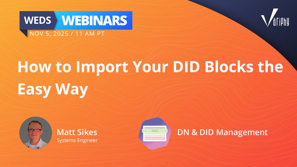 Variphy's tweet photo. Managing a long list of DIDs? There's a faster, smarter way to import your DID blocks, and it's already built into Variphy. Learn how to skip the manual steps and streamline your import process with ease.

Register here: https://t.co/Brx50AXcIF

#Webinar #DIDManagement #UC https://t.co/kJ6FKxDhiW