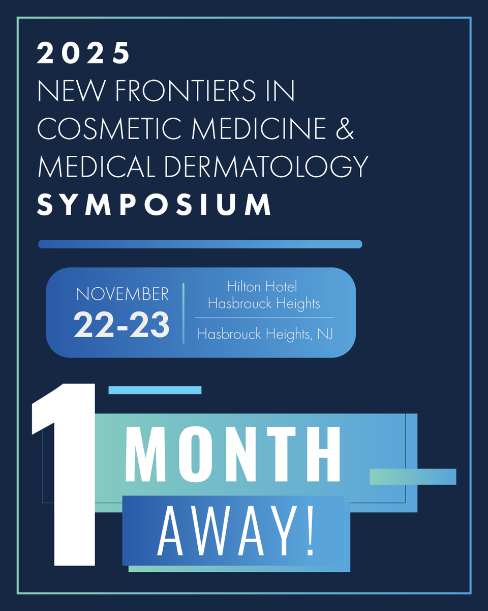 We're officially 1️⃣ month away from #NFCMMD25!🎉

Join the world’s leading dermatologists Nov. 22–23 in Hasbrouck Heights, NJ, for cutting-edge sessions covering the latest is cosmetic &amp; medical dermatology.
 
Save your seat today: cosmeticfrontiers.com