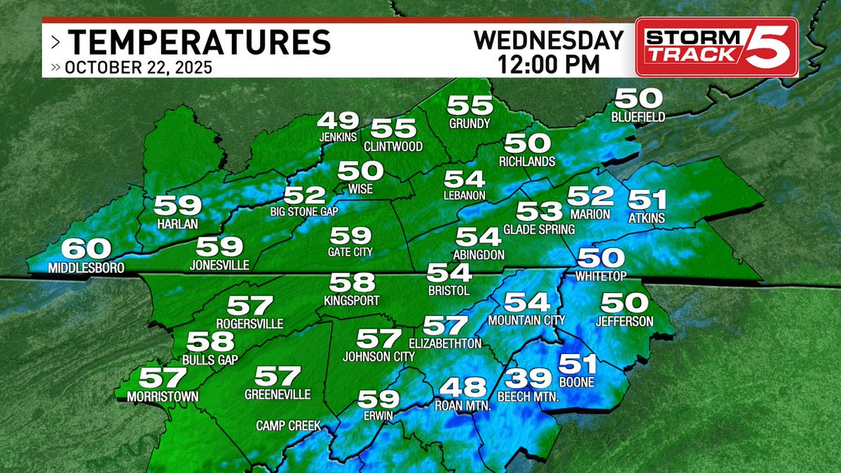 Here are the current temperatures. StormTrack 5 Forecast on News 5, in the StormTrack 5 app, and WCYB.com/weather.
