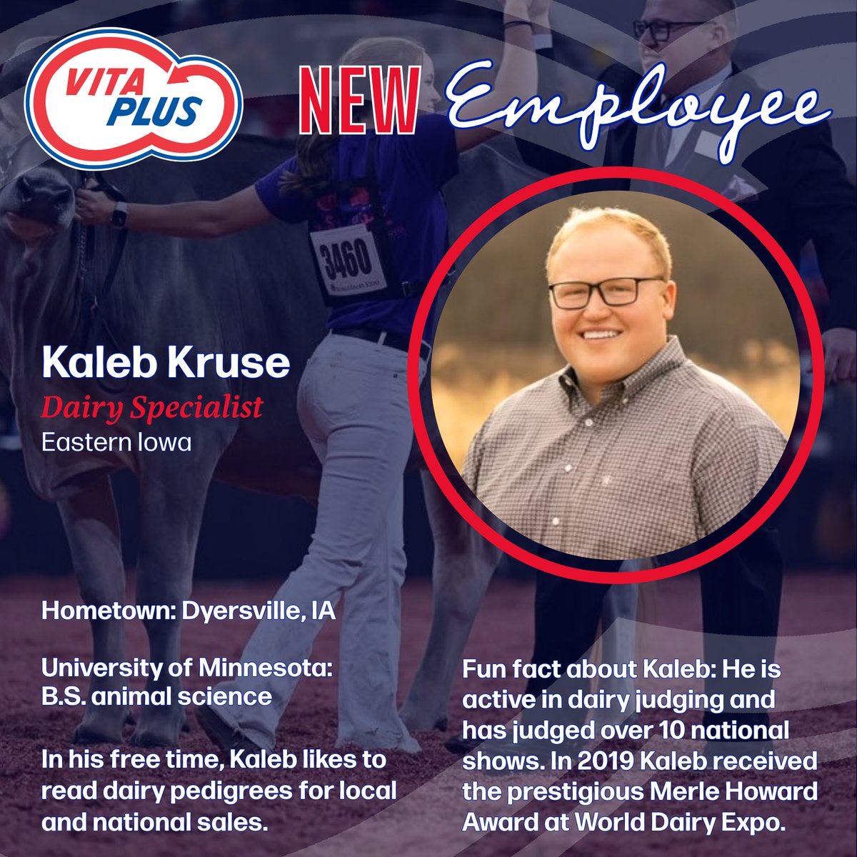 Vita Plus welcomes Kaleb Kruse. He recently joined the Vita Plus team as a dairy specialist where he will be serving dairy producers in eastern Iowa. We are excited to have him on board! #workwithvp
Read more: ow.ly/E1XX50Xf8yi