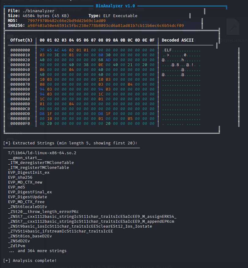 theoblivionsage's tweet image. Just released BinAnalyzer v1.0
Modern terminal-based binary analysis tool written in C++
Features:
- Colorized hex viewer
- MD5/SHA256 hashing
- PE header parsing
- String extraction
github.com/Oblivionsage/B…
#reverseengineering #infosec #opensource
