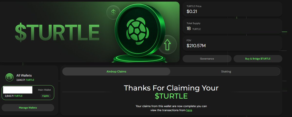 Fosky68's tweet image. Al final ha sido un buen #airdrop 🪂
🔗app.turtle.xyz/token
Si lo reclamas ahora recibirás el 70% del airdrop, mientras que si esperas unos 2 meses y medio (12 semanas) obtendrás el 100%.
Debido a los golpes tan duros que estamos viviendo estas semanas he decidido…