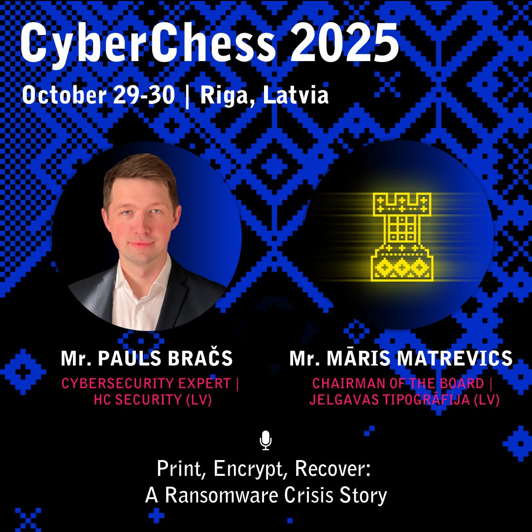 certlv's tweet image. Uz #CyberStory skatuves noslēdzošais konferences #CyberChess2025 29.oktobra tematiskais bloks “Finanšu krāpšana” būs vēltīts reāliem gadījumiem un taktikām, ar kurām organizācijas visā pasaulē saskaras finanšu drošības frontē.

📅 Programma: cyberchess.lv