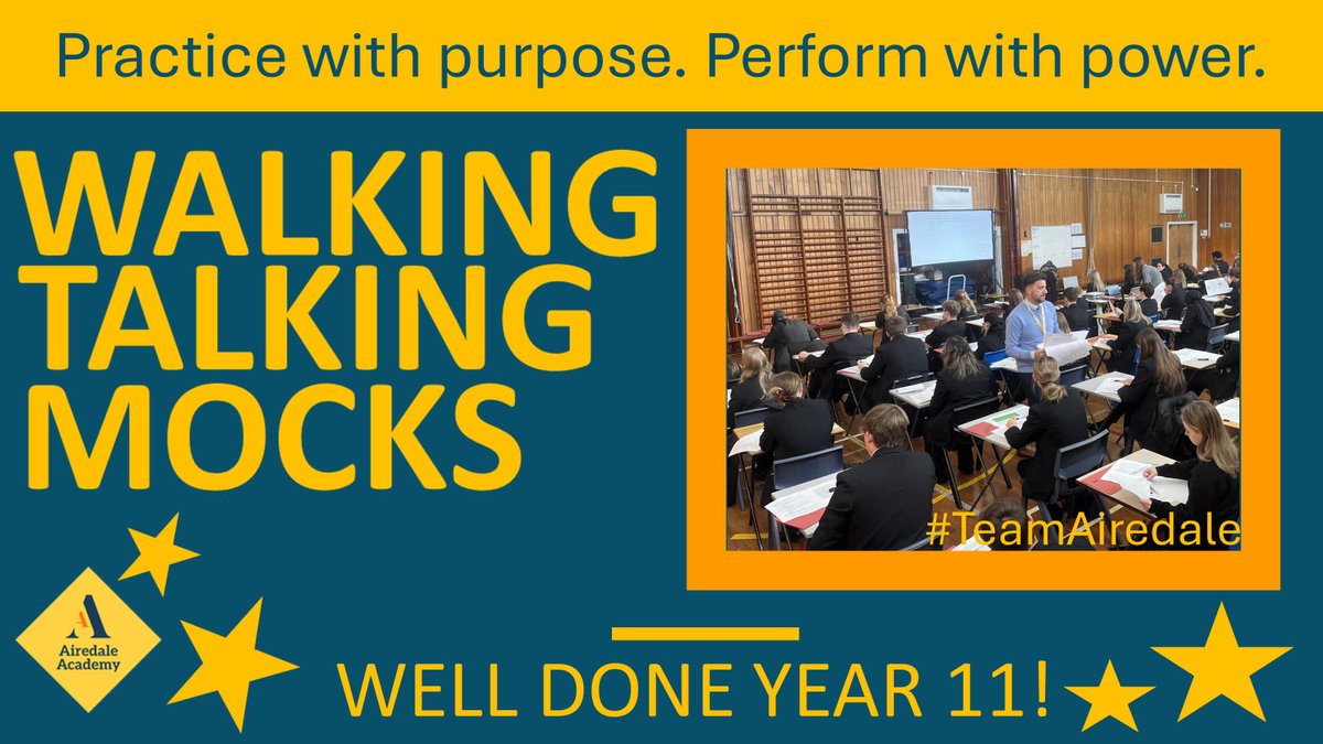 AiredaleAcad's tweet image. Thank you to Mrs Blaikie for delivering another round of Walking Talking Mocks this morning. Our Year 11s did brilliantly well! I could hear them discussing their self assessment and where they had climbed up the mark scheme. #TeamAiredale #walkingtalkingmock #practicewithpurpose