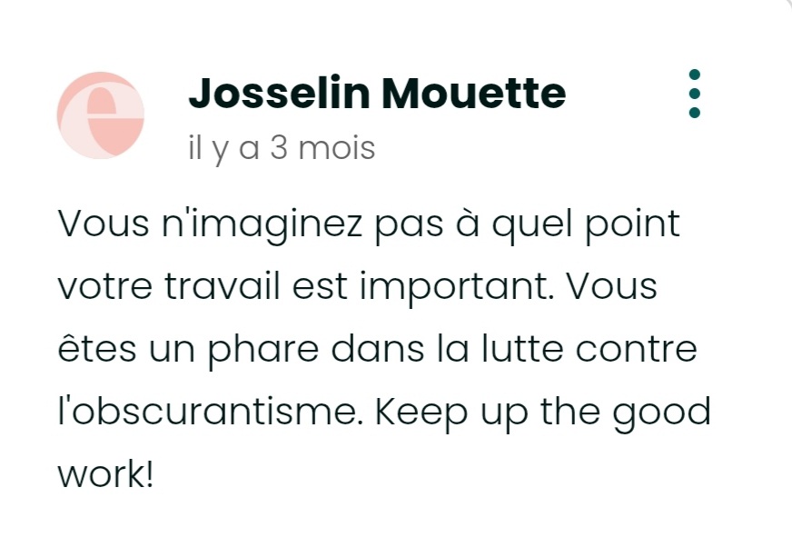 "Vous n'imaginez pas à quel point votre travail est important. Vous êtes un phare dans la lutte contre l'obscurantisme."

Vous le pensez aussi ?
N'hésitez pas à soutenir mon podcast bénévole 🙏🏼

Pour la liberté des femmes de culture arabo-musulmane ! 🧡

leetchi.com/en/c/financeme…