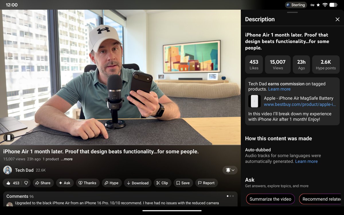 GreenShades9's tweet image. I hadn&apos;t noticed this before, but I like how #YouTube adds a pop of dynamic color to the Info page&apos;s button, it&apos;s kind of #Material3Expressive. 

#PixelTablet