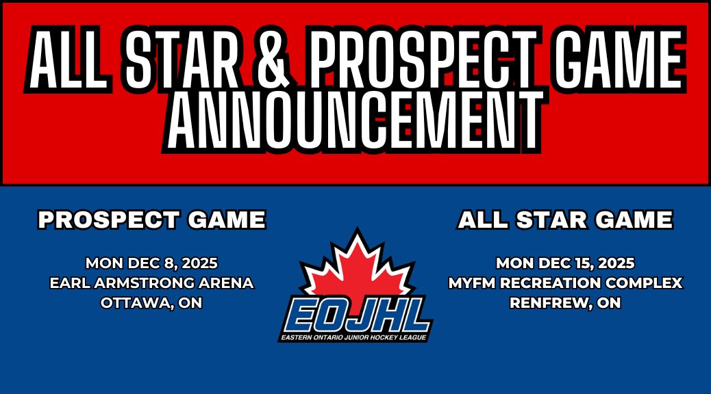 TheEOJHL's tweet image. Ottawa and Renfrew to host @TheEOJHL Prospect and All Star Games.

🗞️ theeojhl.ca/eojhl-announce…
